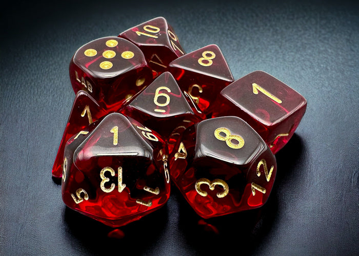 Chessex Lab Dice 7-DIE SET Crimson/Gold | Jack's On Queen