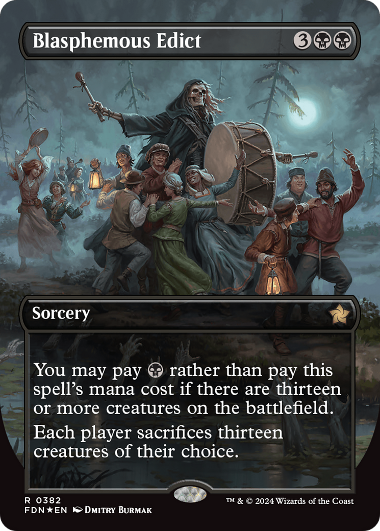 Blasphemous Edict (Borderless) (Mana Foil) [Foundations] | Jack's On Queen