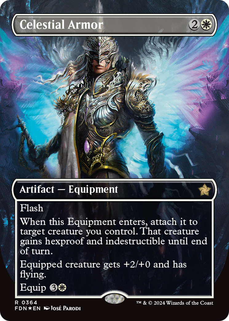 Celestial Armor (Borderless) (Mana Foil) [Foundations] | Jack's On Queen