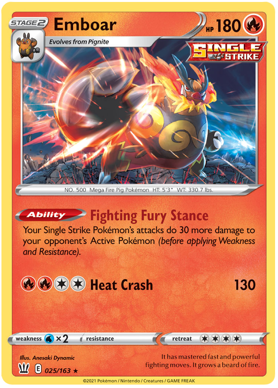 Emboar (025/163) [Sword & Shield: Battle Styles] | Jack's On Queen