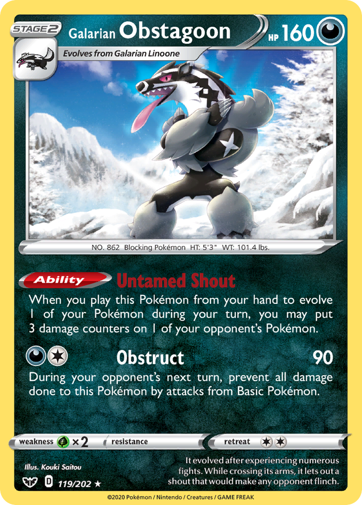 Galarian Obstagoon (119/202) [Sword & Shield: Base Set] | Jack's On Queen