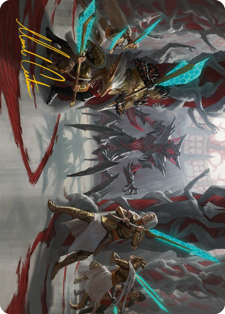 Goldwardens' Gambit Art Card (Gold-Stamped Signature) [Phyrexia: All Will Be One Art Series] | Jack's On Queen
