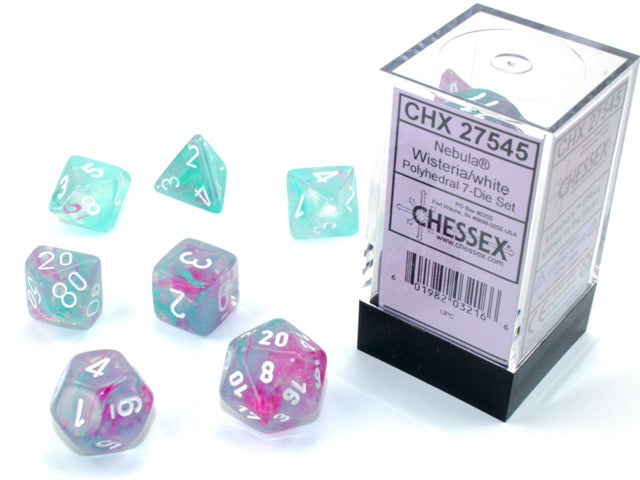 Chessex CHX27545 Nebula: D7 Wisteria/White Polyhedral | Jack's On Queen