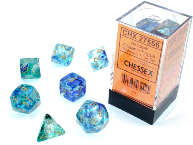 Chessex CHX27556 Nebula: D7 Oceanic/Gold Polyhedral | Jack's On Queen