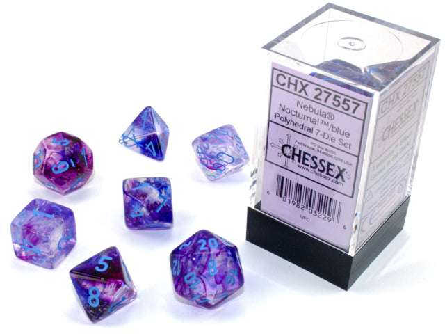 Chessex CHX27557 Nebula: D7 Nocturnal / Blue Luminary Polyhedral | Jack's On Queen