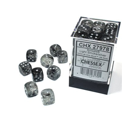 Chessex CHX27978 Borealis: 36D6 Light Smoke / Silver Luminary | Jack's On Queen
