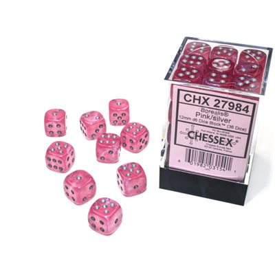 Chessex CHX27984 Borealis: 36D6 Pink / Silver Luminary | Jack's On Queen