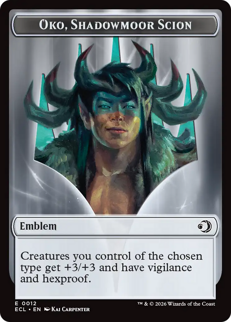 Elk // Emblem - Oko, Shadowmoor Scion Double-Sided Token [Lorwyn Eclipsed Tokens] | Jack's On Queen