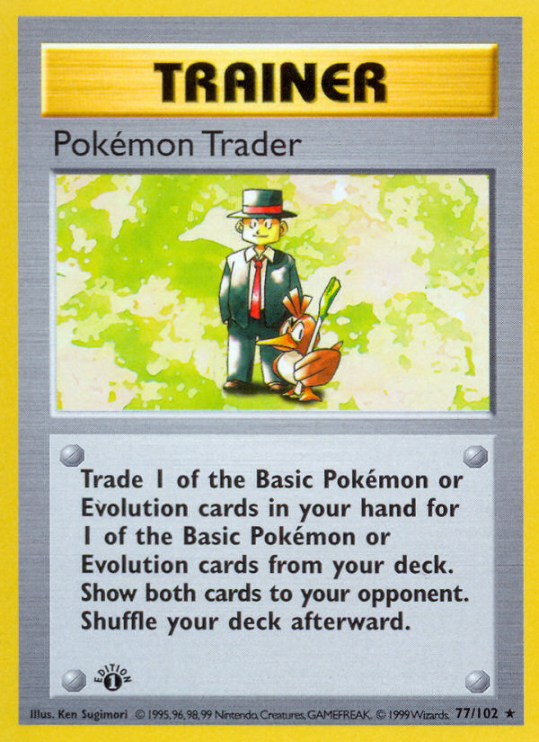Pokemon Trader (77/102) (Shadowless) [Base Set 1st Edition] | Jack's On Queen
