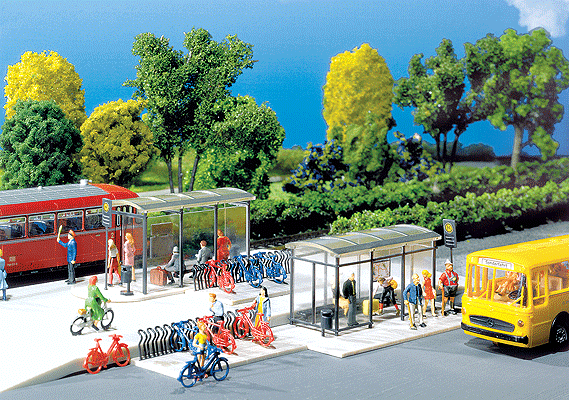 HO Scale Modern Bus Stop Shelter w/Bicycle Racks Faller Gmbh #272543 | Jack's On Queen