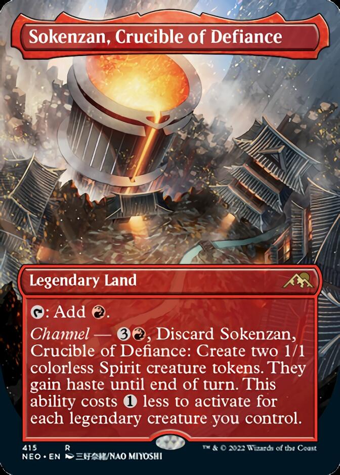 Sokenzan, Crucible of Defiance (Borderless Alternate Art) [Kamigawa: Neon Dynasty] | Jack's On Queen