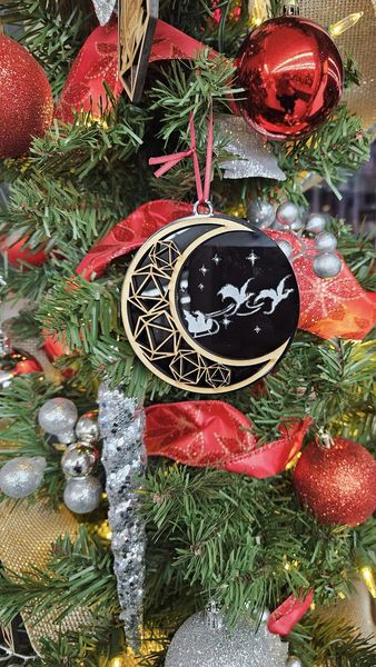 Christmas Decoration - Santa with Reindoor - Black Acrylic | Jack's On Queen