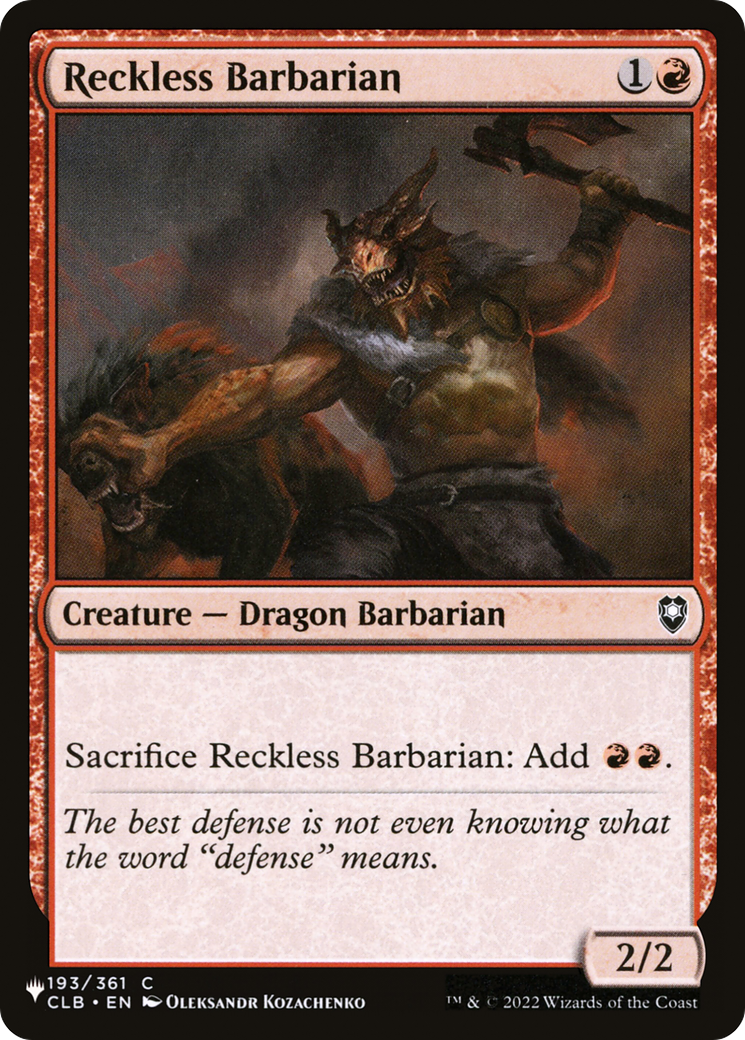 Reckless Barbarian [The List Reprints] | Jack's On Queen