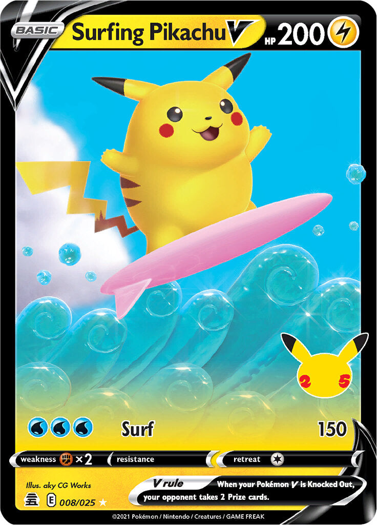 Surfing Pikachu V (008/025) [Celebrations: 25th Anniversary] | Jack's On Queen