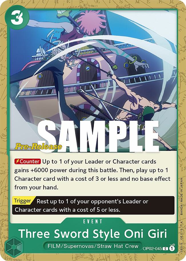 Three Sword Style Oni Giri (OP02-045) [Paramount War Pre-Release Cards] | Jack's On Queen