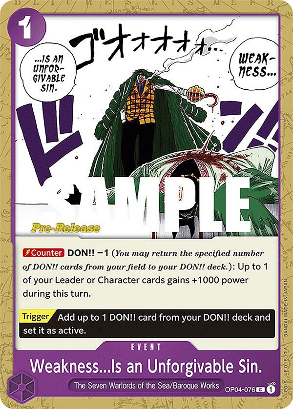 Weakness...Is an Unforgivable Sin. (OP04-076) [Kingdoms of Intrigue Pre-Release Cards] | Jack's On Queen
