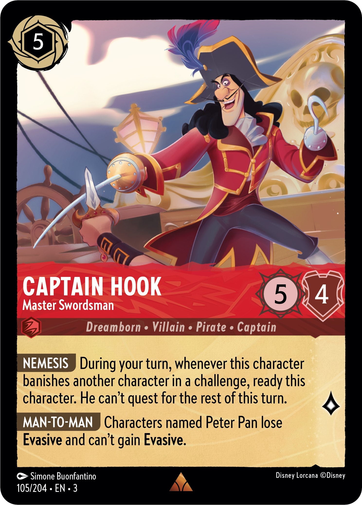 Captain Hook - Master Swordsman (105/204) [Into the Inklands] | Jack's On Queen