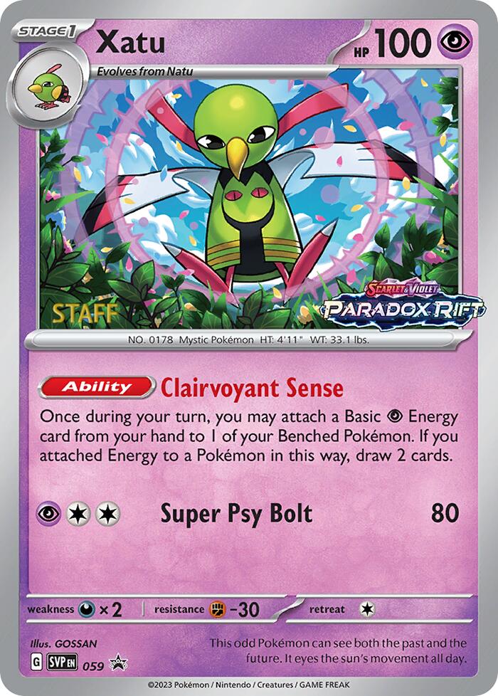 Xatu (059) (Staff Prerelease Promo) [Scarlet & Violet: Black Star Promos] | Jack's On Queen