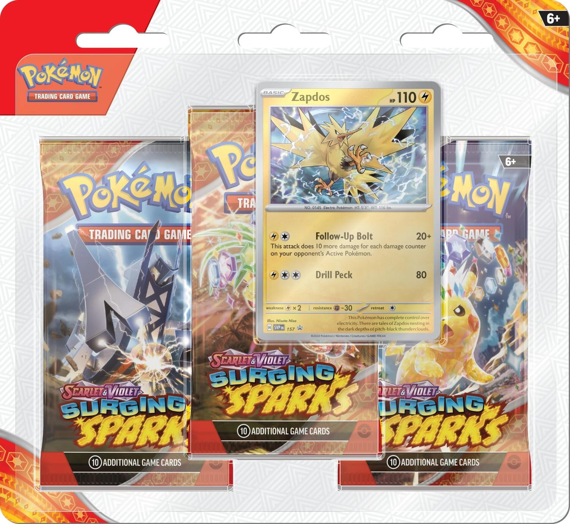 Scarlet & Violet: Surging Sparks - 3 Pack Blisters (Zapdos) | Jack's On Queen