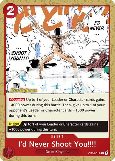 I'd Never Shoot You!!!! (OP08-017) [Two Legends Pre-Release Cards] | Jack's On Queen