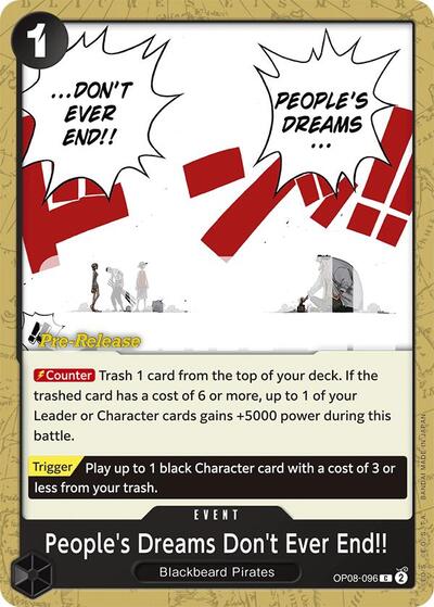 People's Dreams Don't Ever End!! (OP08-096) [Two Legends Pre-Release Cards] | Jack's On Queen