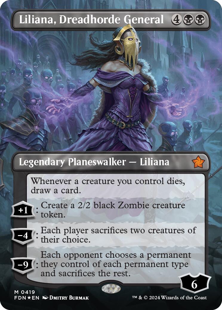 Liliana, Dreadhorde General (Borderless) (Mana Foil) [Foundations] | Jack's On Queen