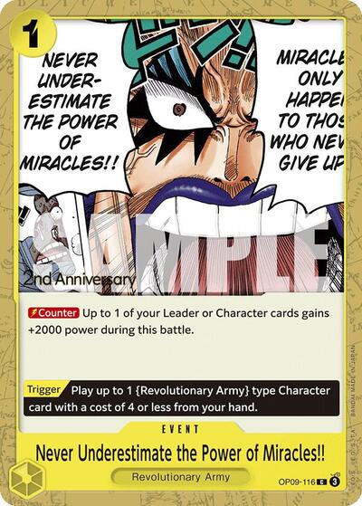Never Underestimate the Power of Miracles!! (OP09-116) [Emperors in the New World: 2nd Anniversary Tournament Cards] | Jack's On Queen