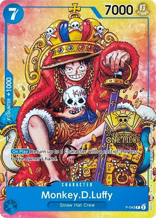 Monkey.D.Luffy (2nd Anniversary Stamped Promo) (P-043) [One Piece Promotion Cards] | Jack's On Queen