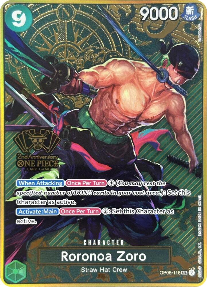 Roronoa Zoro (One Piece Japanese Version 2nd Anniversary Set) (OP06-118) [One Piece Promotion Cards] | Jack's On Queen