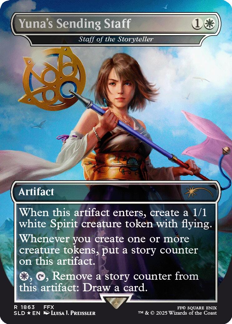 Yuna's Sending Staff - Staff of the Storyteller (Rainbow Foil) [Secret Lair Drop Series] | Jack's On Queen