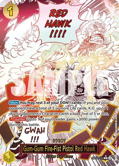 Gum-Gum Fire-Fist Pistol Red Hawk (Alternate Art) (OP11-114) [A Fist of Divine Speed] | Jack's On Queen