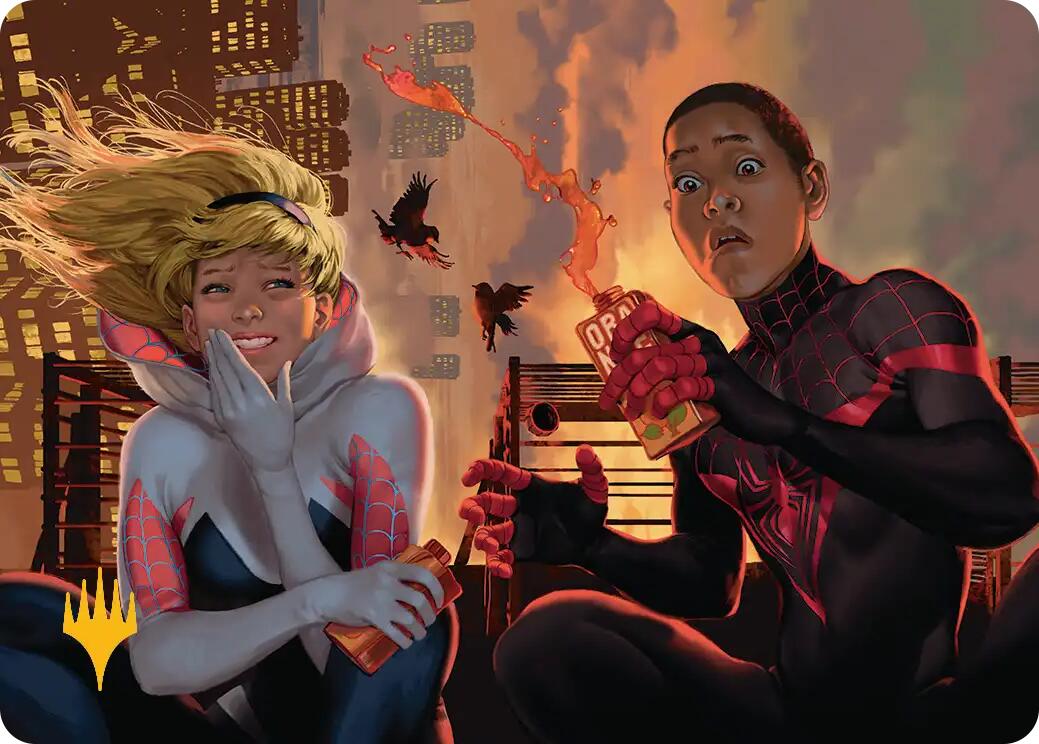 Heroes' Hangout Art Card (Gold-Stamped Planeswalker Symbol) [Marvel's Spider-Man Art Series] | Jack's On Queen