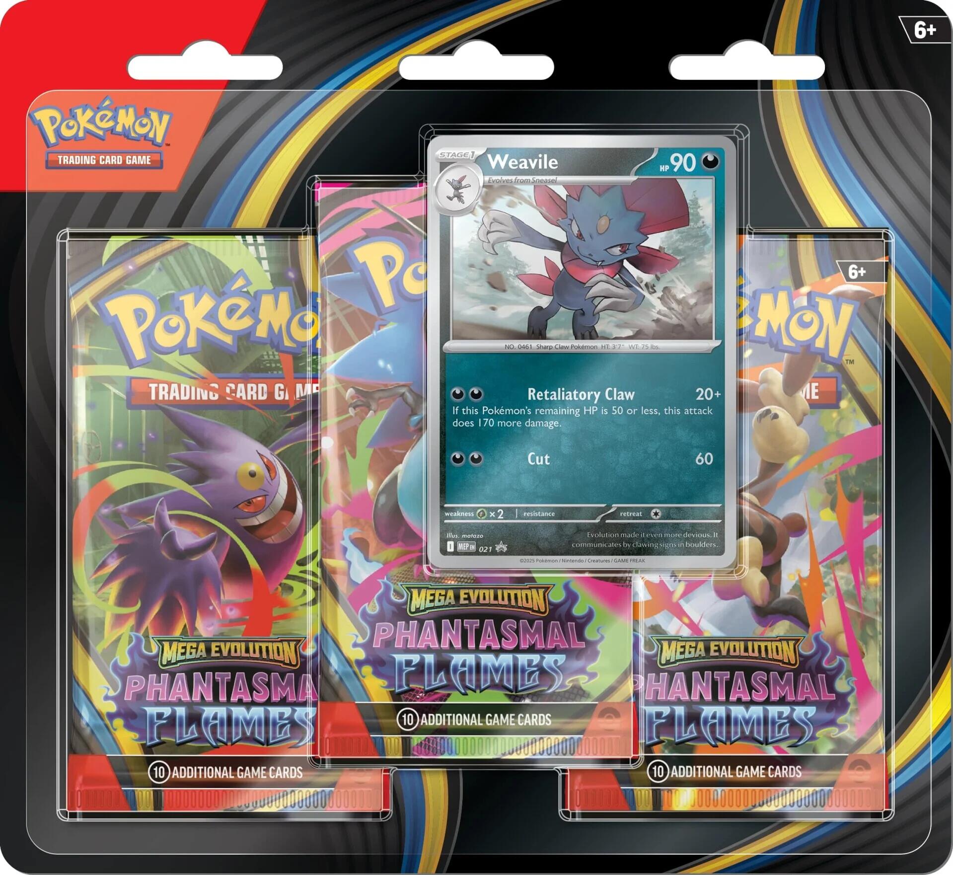 Mega Evolution: Phantasmal Flames - 3 Pack Blister (Weavile) | Jack's On Queen