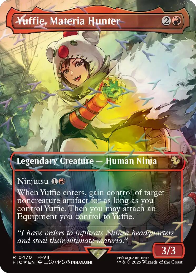 Yuffie, Materia Hunter (Borderless) (Chocobo Track Foil) [FINAL FANTASY Commander] | Jack's On Queen