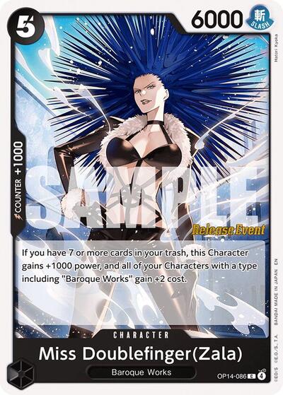 Miss Doublefinger(Zala) (OP14-086) [The Azure Sea's Seven Release Event Cards] | Jack's On Queen