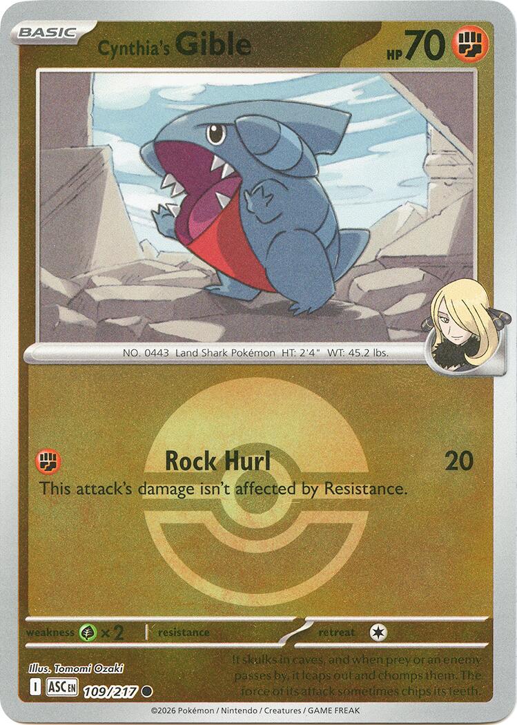 Cynthia's Gible (109/217) (Poke Ball) [Mega Evolution: Ascended Heroes] | Jack's On Queen