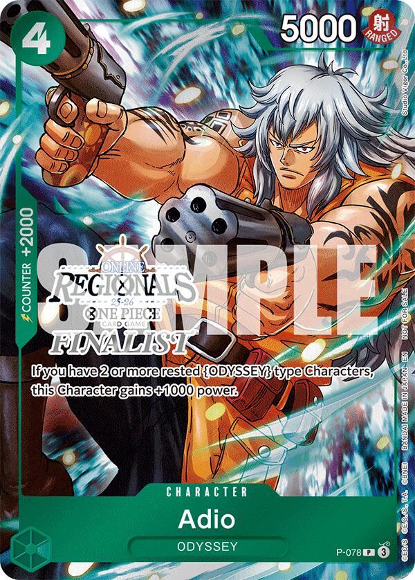 Adio (Online Regional Finalist Card Set 2025 Vol.1) (P-078) [One Piece Promotion Cards] | Jack's On Queen