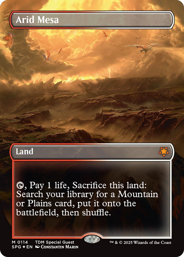 Arid Mesa (Borderless) (Dragonscale Foil) [Tarkir: Dragonstorm Special Guests] | Jack's On Queen