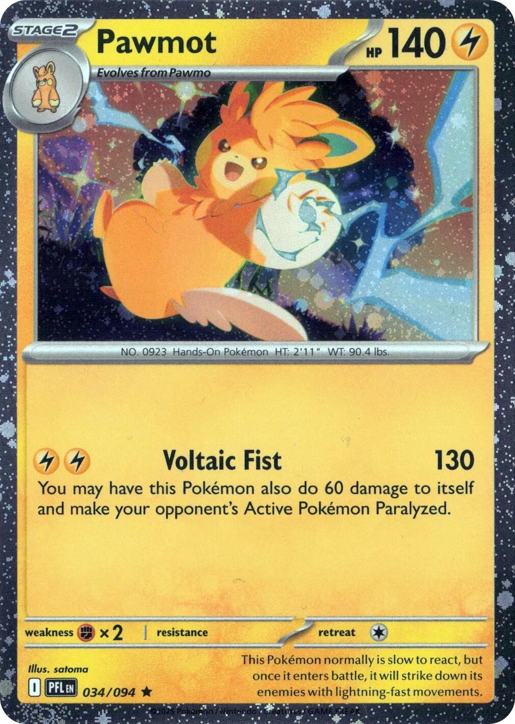 Pawmot (034/094) (Cosmos Holo) [Mega Evolution: Phantasmal Flames] | Jack's On Queen