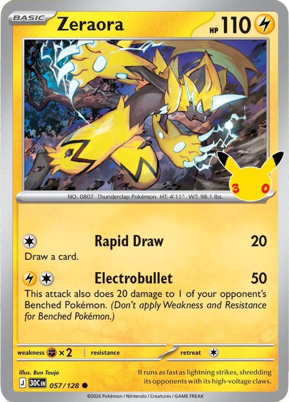 Zeraora (057/128) [Mega Evolution: 30th Celebration] | Jack's On Queen