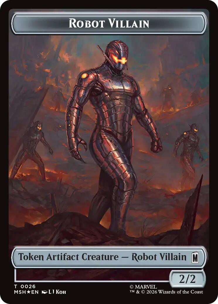 Villain // Robot Villain Double-Sided Token (025//026) (Surge Foil) [Marvel Super Heroes Tokens] | Jack's On Queen