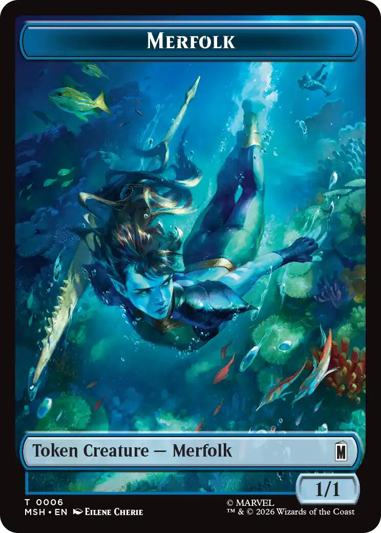 Merfolk // Doombot Double-Sided Token [Marvel Super Heroes Tokens] | Jack's On Queen