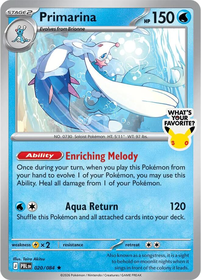 Primarina (020/084) (What's Your Favorite Stamp) [Mega Evolution: Pitch Black] | Jack's On Queen