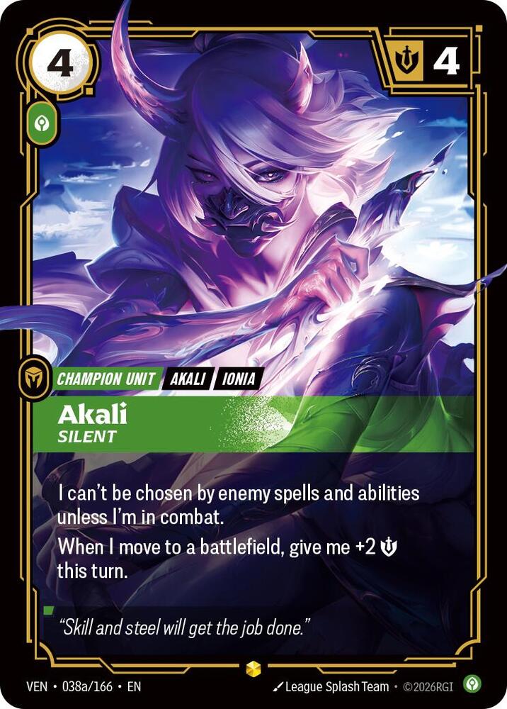 Akali - Silent (Alternate Art) (038a/166) [Vendetta] | Jack's On Queen