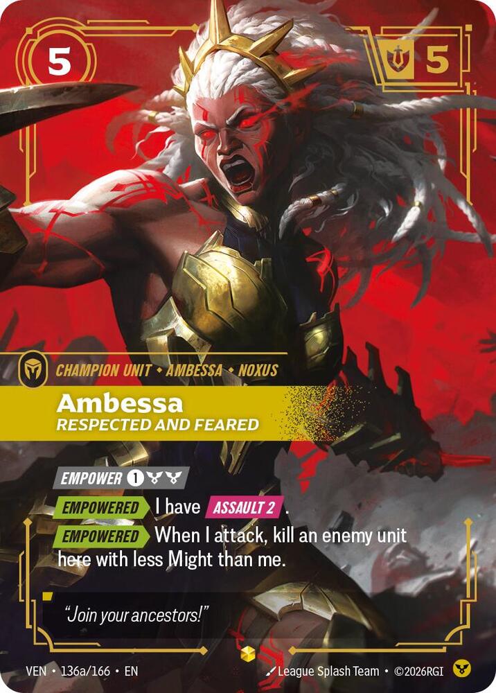 Ambessa - Respected and Feared (Alternate Art) (136a/166) [Vendetta] | Jack's On Queen