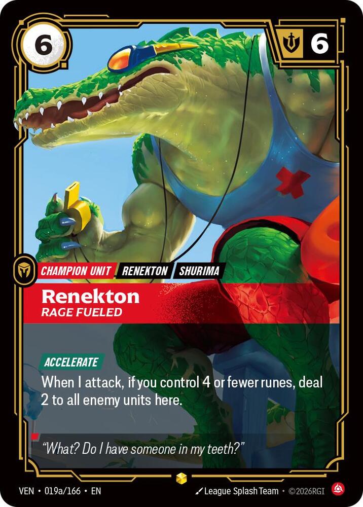 Renekton - Rage Fueled (Alternate Art) (019a/166) [Vendetta] | Jack's On Queen