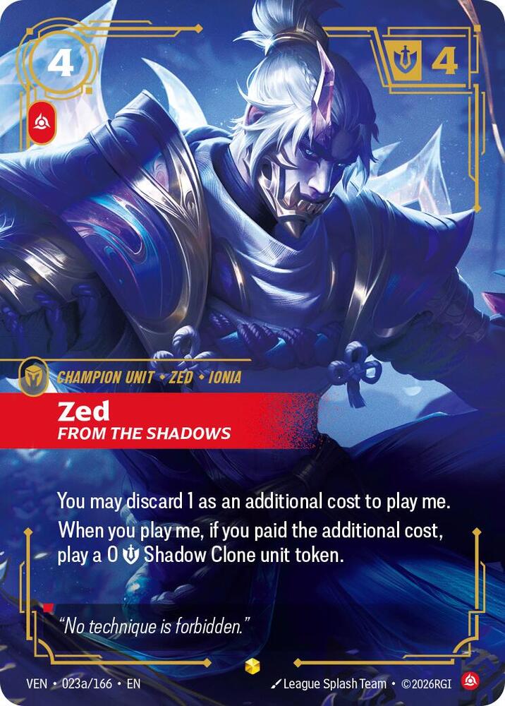 Zed - From the Shadows (Alternate Art) (023a/166) [Vendetta] | Jack's On Queen