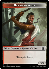 Human Warrior // Plot Double-Sided Token [Outlaws of Thunder Junction: Breaking News Tokens] | Jack's On Queen