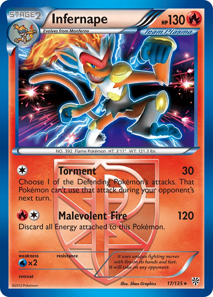 Infernape (17/135) (Theme Deck Exclusive) [Black & White: Plasma Storm] | Jack's On Queen