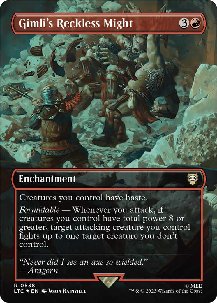 Gimli's Reckless Might (Borderless) (Surge Foil) [The Lord of the Rings: Tales of Middle-Earth Commander] | Jack's On Queen